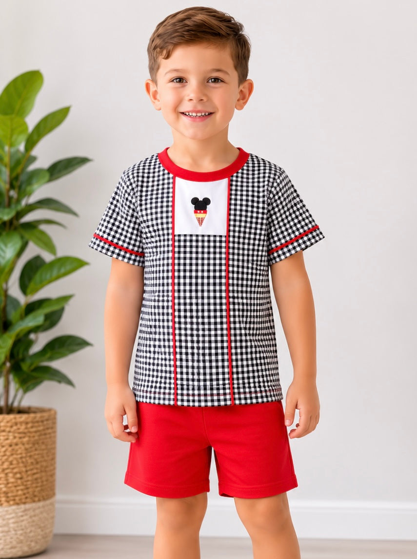 Boys Mickey Mouse Gingham Set