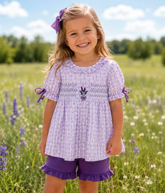 Girls Lavender Smocked Outfit Set