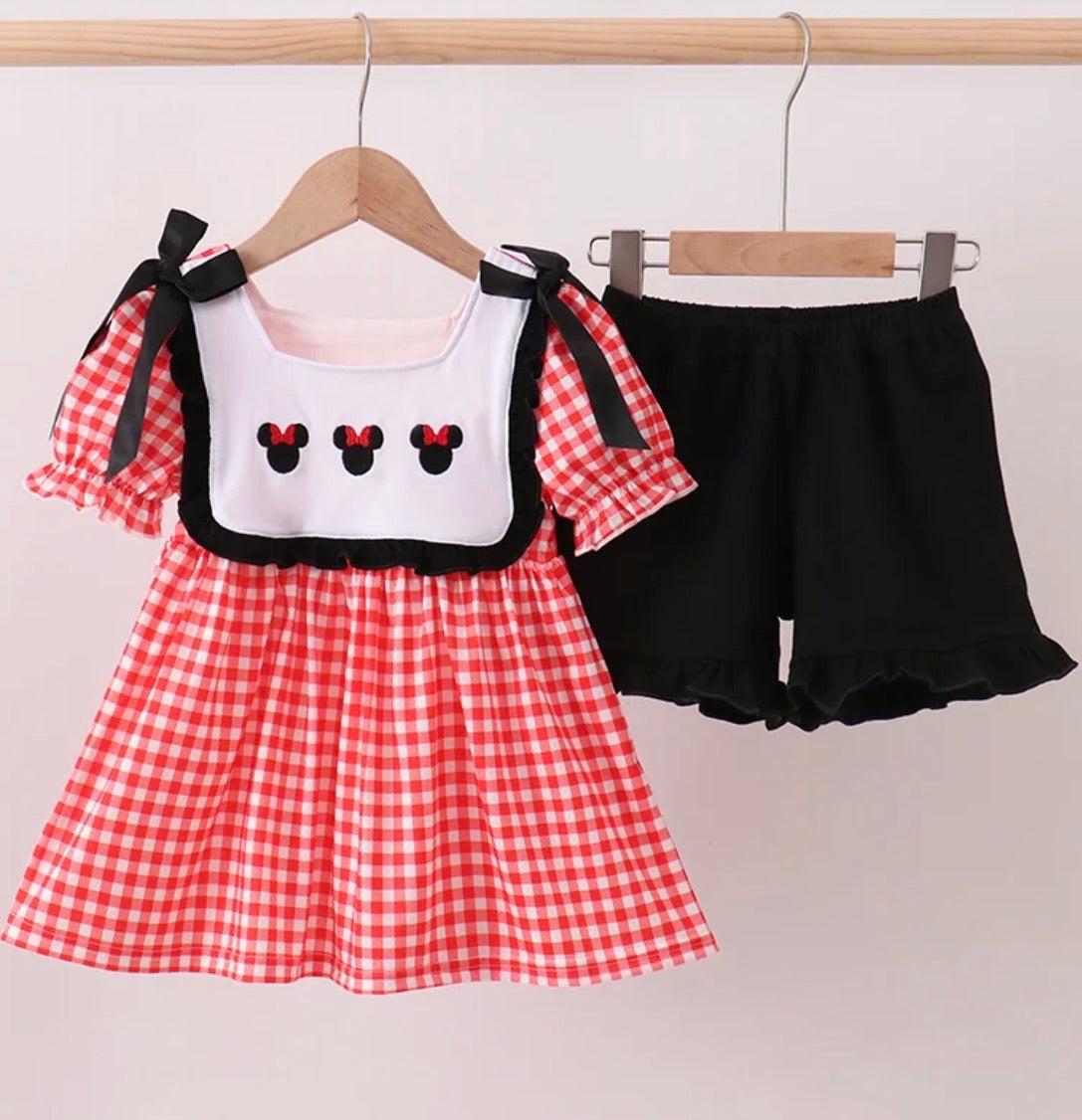 Girls'  Mouse Gingham Dress & Shorts Set